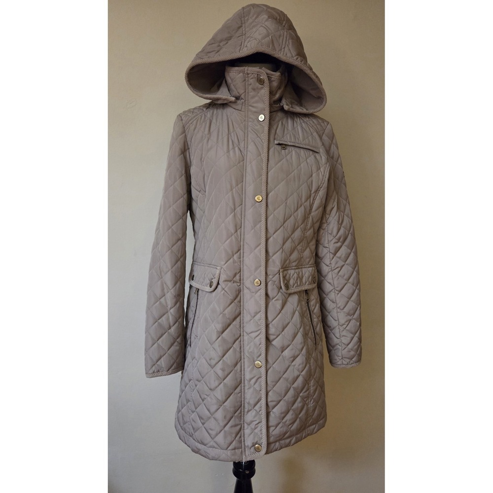 Polo Ralph Lauren Black Label Wm M Jacket Coat Tan Quilted Lined Equestrian Hood